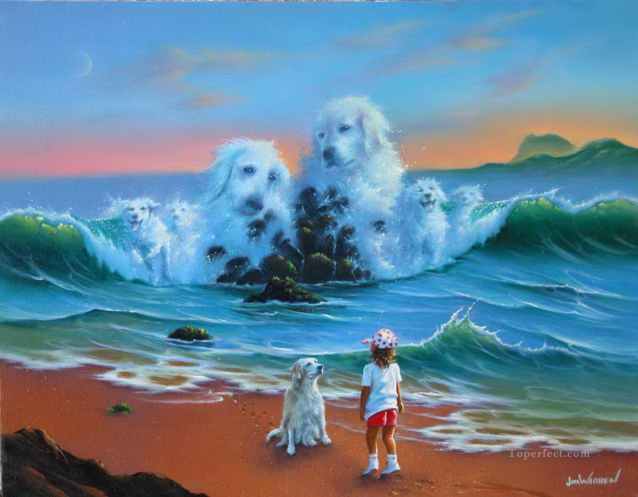 海の中のJW犬油絵